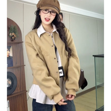 韩版小香风短款棒球服外套女秋季新款高级感宽松长袖毛呢夹克上衣
