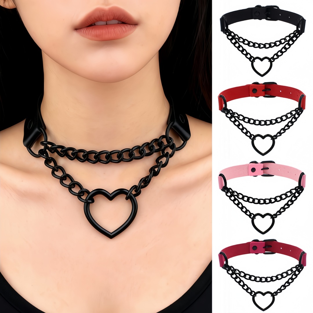Polyurethane choker heart-shaped, fashionable trend necklace, chain for key bag , European style