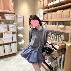 秋季新款韩系设计感百搭长袖针织开衫格纹连衣裙时尚套装女潮