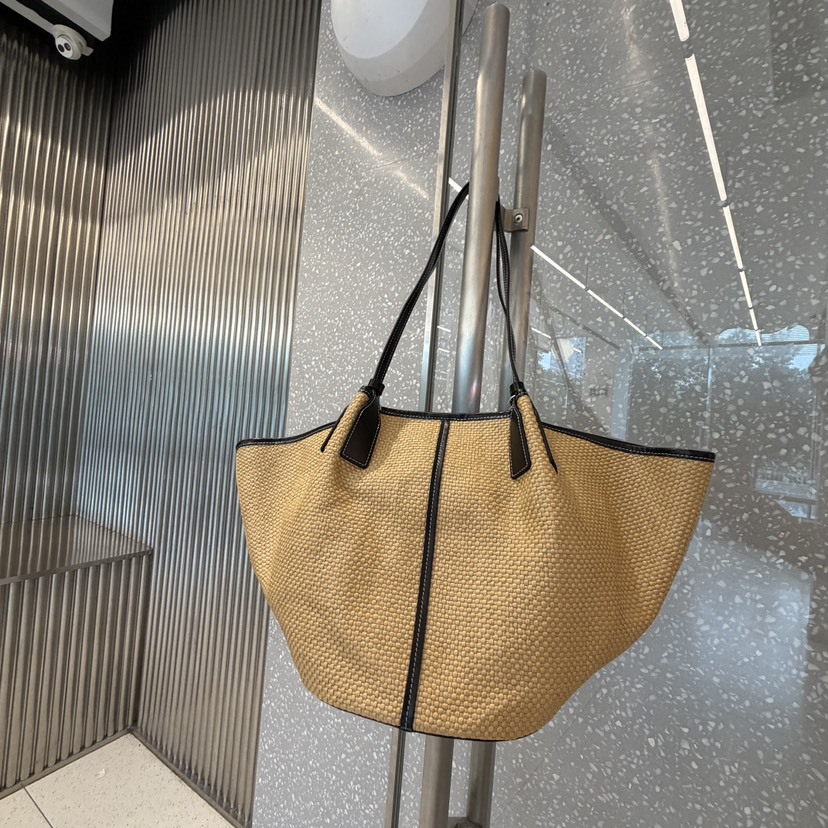 Women's 2026 New Trendy Cowhide Spliced Large Capacity Straw Woven Tote Bag - Vacation Style Fashion Shoulder Bag - Thumbnail 4