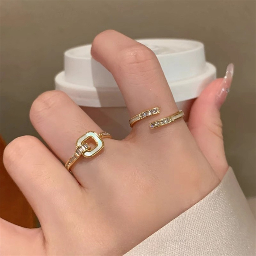 純銀貝母鋯石玫瑰金色開口戒指女ins風小眾輕奢高級感不掉色指環