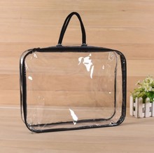 透明塑料手提袋钢丝包 PVC塑料手提袋印LOGO 防尘包装袋拉链袋