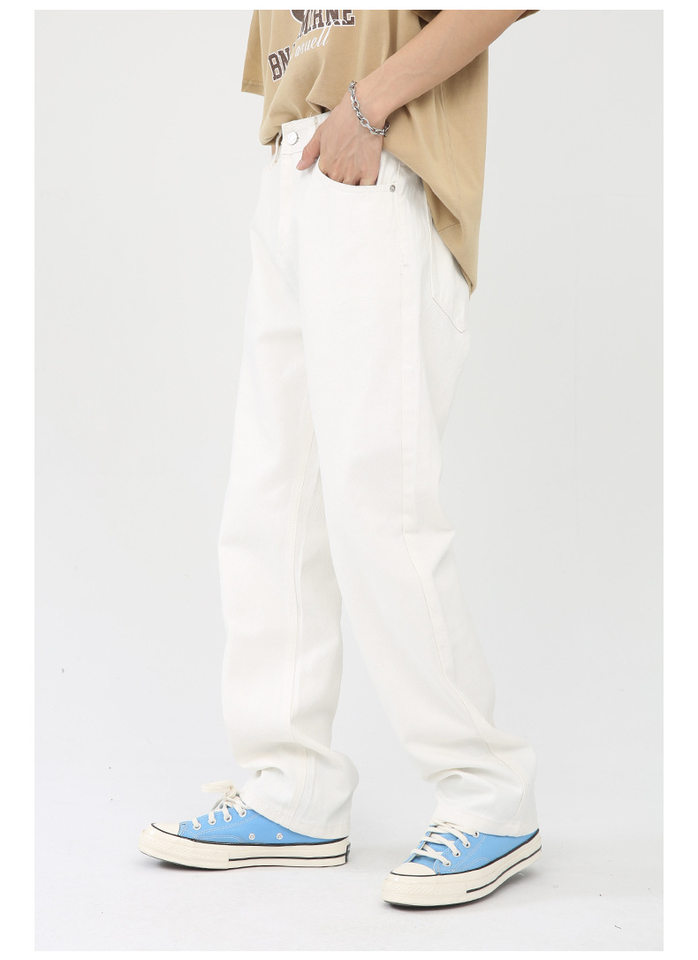 Quần jean nam ống rộng phong cách Hàn Quốc, quần dài denim thoải mái dễ phối đồ — Màu trắng, Màu vàng bùn, Màu đen, Xanh denim chi tiết 7