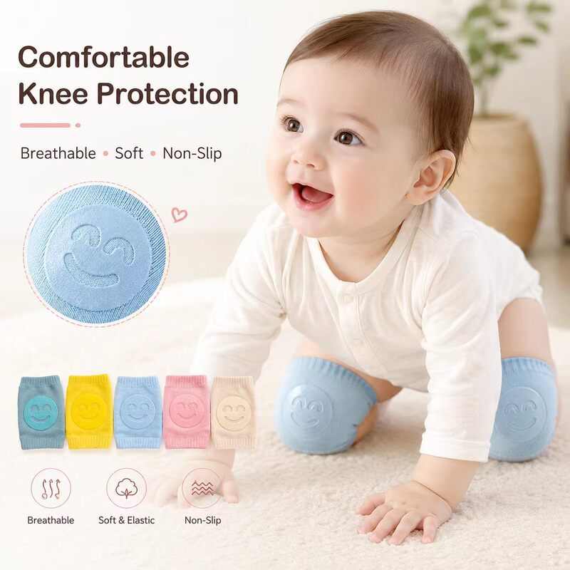 Spring and Autumn Pure Cotton Class a Cartoon Smiley Face Children's Baby Terry Socks with Crawling Anti-Slip Knee and Elbow Pads