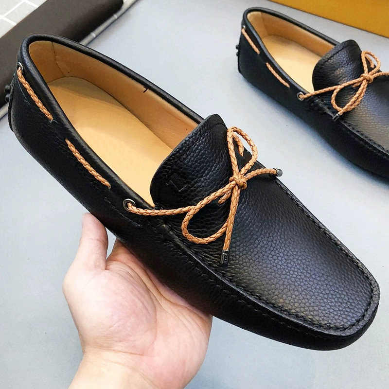 Европейские итальянские мужские лоферы с плетеным ремешком из верхнего слоя воловьей кожи и бантом, повседневные мужские туфли для вождения в деловом стиле.