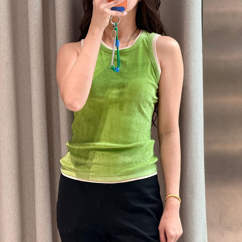 2026 Summer New Versatile Slim-Fit Color-Blocked Edge Vest Slim-Fit Sleeveless U-Neck Layered Top for Women 5Q601594H