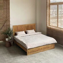 侘寂风老榆木双人床架家用多规格原木实木床新中式民宿客房床