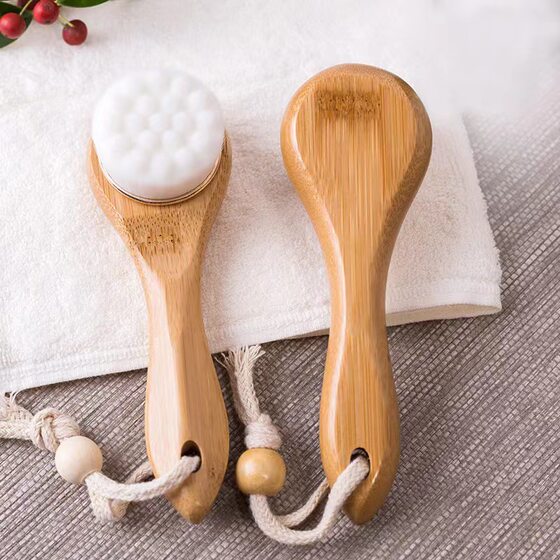 Factory in stock bamboo charcoal face washing brush beech lengthened handle makeup brush cleaning brush soft wool manual bath face washing brush
