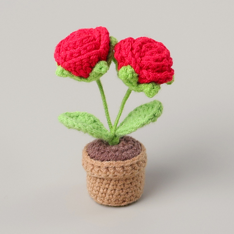 完成品クロスボーダー手作りウールかぎ針編み忘れなしひまわり模擬花鉢植えクリエイティブデスクトップ装飾品車の装飾造花|undefined