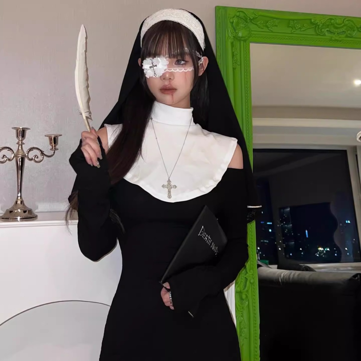 Gothic White Lace Love Eye Mask Punk Sweet Cool Halloween Decoración Cruces Oscuras Accesorios Fotográficos Cos