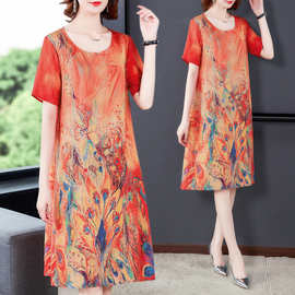 碎花连衣裙女夏2021冰丝新款韩版宽松大码休闲长裙子跨境外贸批发
