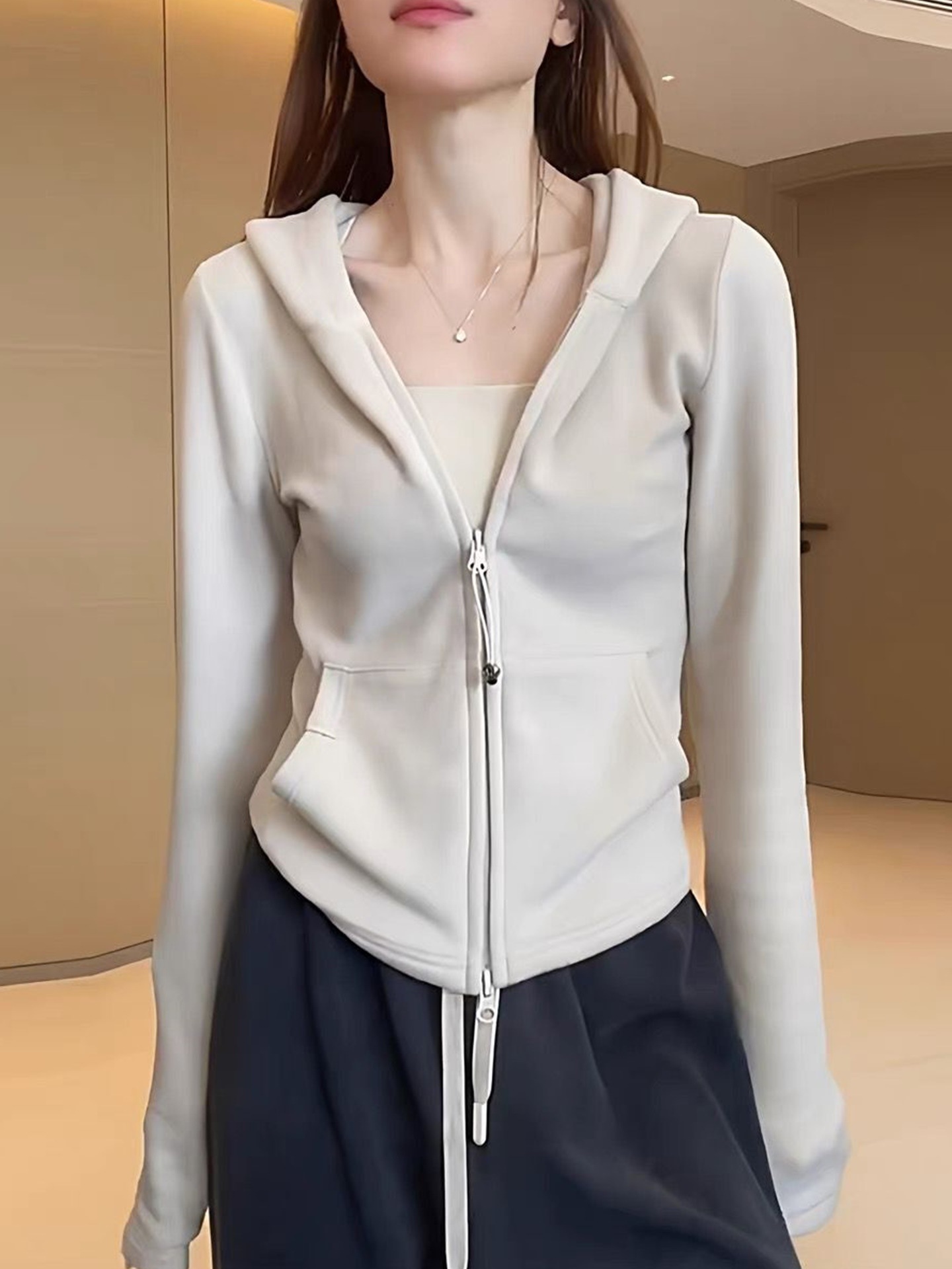 ng2510292 Ng2510292 European-style Design Zip-up Hooded Sweatshirt For Women, Autumn/winter 2025 New Slim-fit Versatile Jacket, Double-sided_ecoleips.com