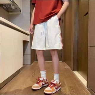 美式高街撞色条纹速干短裤男款夏季薄款宽松蓝球运动痞帅五分裤