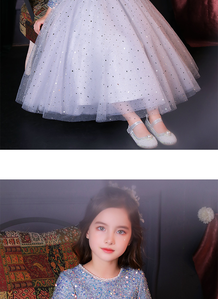 Mädchenkleid Langarm Blumenkind Prinzessin Kleid Kinder Host Klavierkleid High-End-Geburtstagsabendkleid Frühling Sommer – Detail 10