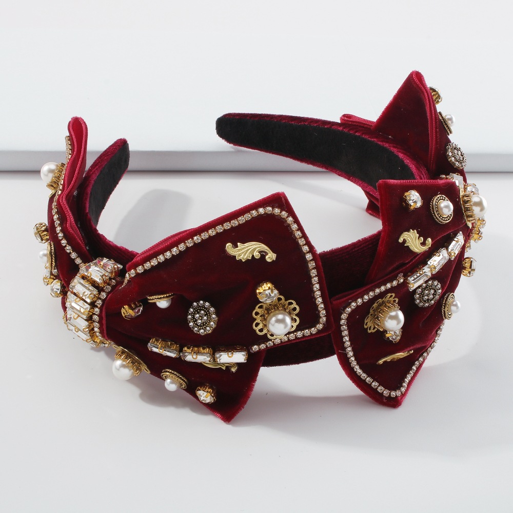 F3571 European And American Big Bow Headband Women's Baroque Court Style Elegant Hair Accessories Elegant Rhinestone Pearl Hairpin display picture 4