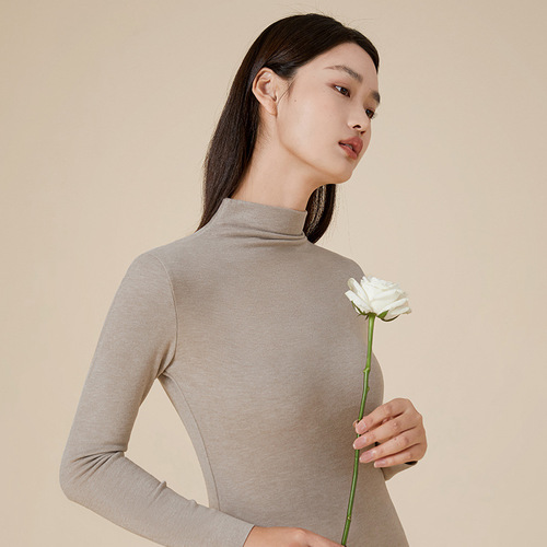 German velvet half turtleneck bottoming shirt, mid-collar tight-fitting warm top, autumn and winter autumn clothing for women, single-piece inner wear, seamless muscle base layer
