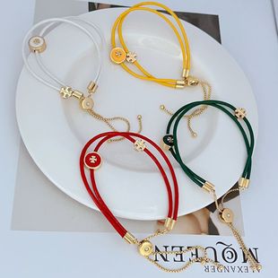European and American Fashionable Accessible Luxury Elegant Simple Work Clothing Gold-plated Double-layer Adjustable Colorfulful Leather Rope Bracelet Bracelet