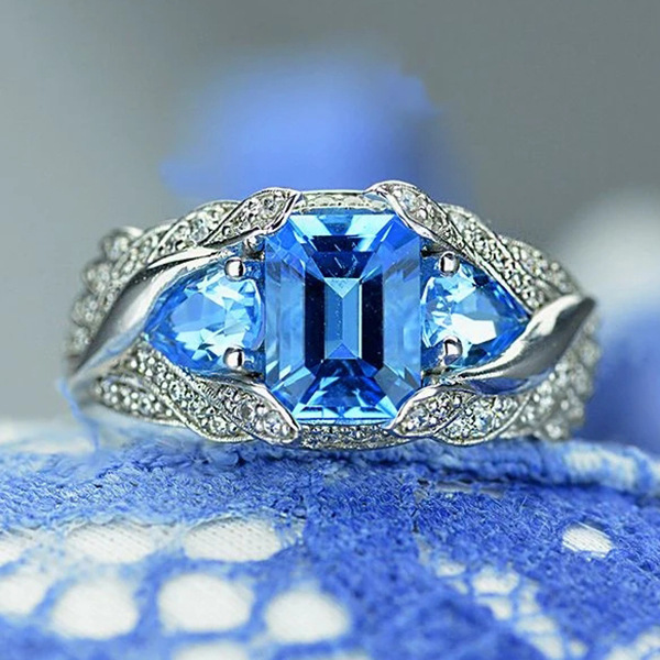 Yunjin TEMU popular anillo de circón azul cuadrado joya anillo femenino popular joyería transfronteriza exclusivo image 5