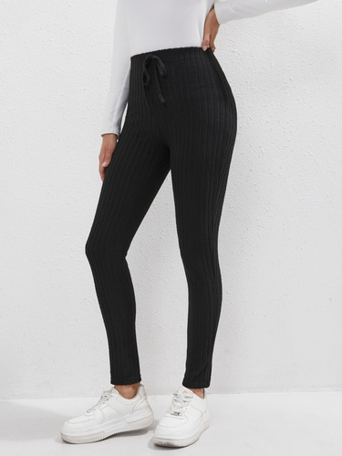European and American women's casual polyester pit strip pure color casual pants