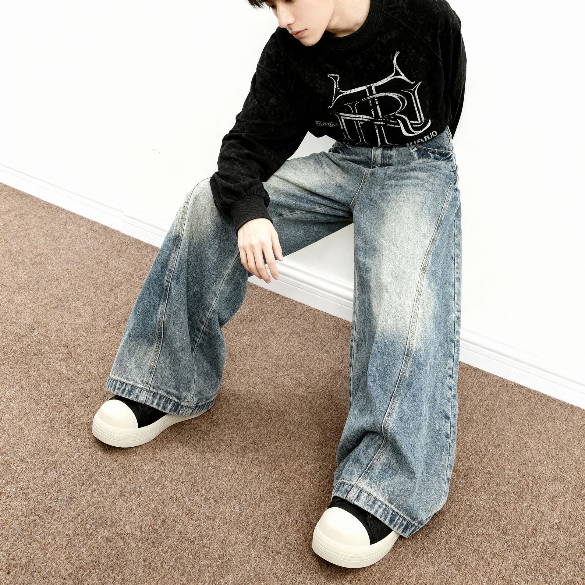 Men's Relaxed Fit Straight Leg Stretch Denim Jeans Vintage Wash Casual Comfort Pants_mkmklike.com