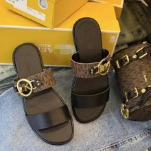 M家新款老花经典时尚金属扣平底拖鞋百搭平底一字型女鞋slippers