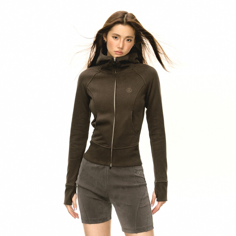 Ariseism美式复古修身连帽拉链开衫卫衣女春秋运动瑜伽服上衣外套|undefined
