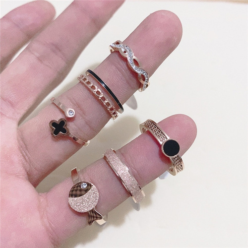 New Arrival Geometric Color-Tone Titanium Steel Ring, Korean-Style Versatile, Fresh and Clean Finger Ring, Women's Tail Ring
