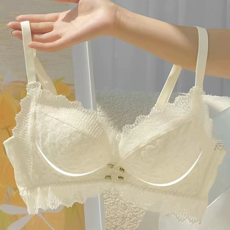Lace push up bra, summer thin underwear, wireless bra, supporting set