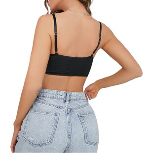 Cross-border New European and American Lace Sexy Chest Wrap Underwear Steel Rings Gathered Top Splicing Flash Diamond Chain Camisole Vest
