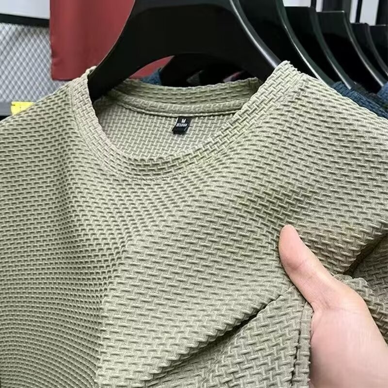 Summer New Style Elastic Bamboo Mesh Ice Silk T-Shirt Men's Short-Sleeved Round Neck Half-Sleeved Men's Bottoming Shirt Men's T-Shirt Quick-Drying Summer New Style Elastic Bamboo Mesh Ice Silk T-Shirt Men's Short-Sleeved Round Neck Half-Sleeved Men's Bottoming Shirt Men's T-Shirt Quick-Drying