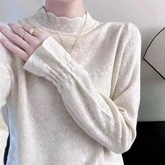 フランスの半高襟ジャカードレースのセーターのニットの底のシャツの女性の中に小さい香りの風の優しい洋風の気質の上着を掛けます。
