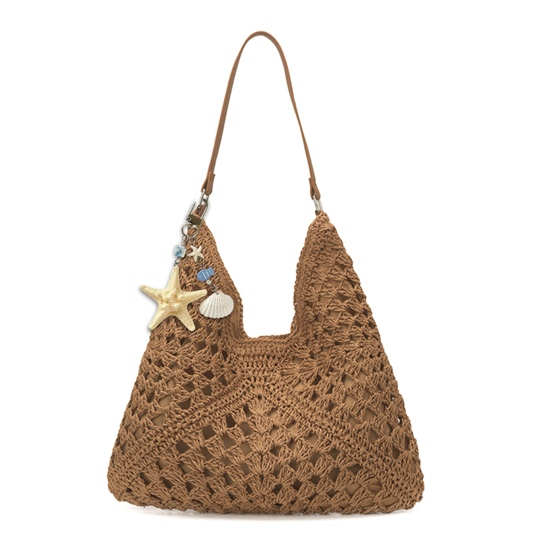 Bolsa de tela de paja de gran capacidad de color extranjero, bolsa de hombro casual de moda junto al mar, bolsa de tote simple