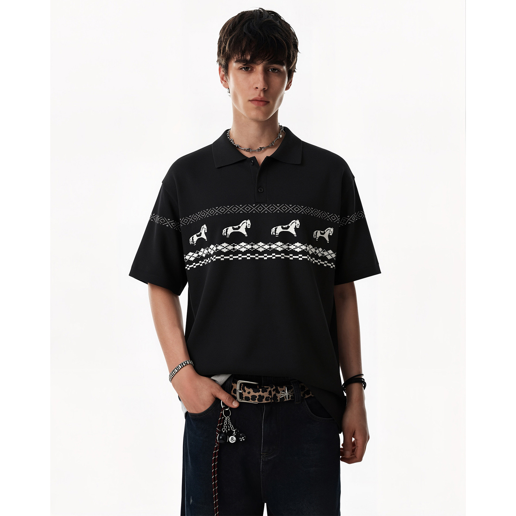 Polo camiseta camiseta de punto camiseta de manga corta camiseta de hombre con solapa isla de fer pony viejo dinero viento hielo seda fábrica transfronteriza al por mayor