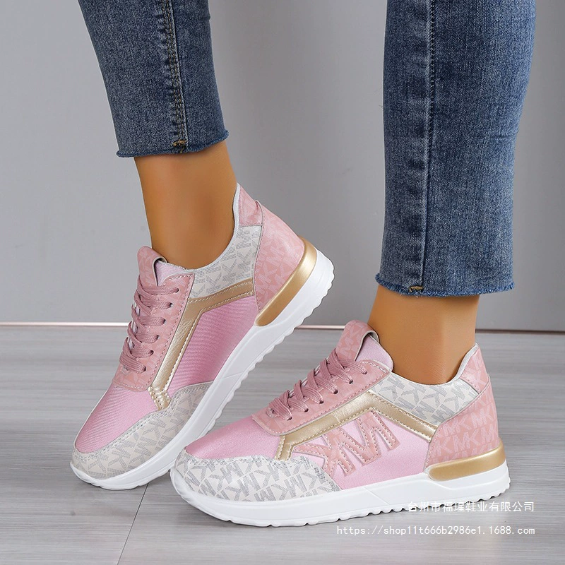 Женская обувь больших размеров для трансграничной торговли, весна-осень 2025, женские спортивные ботинки из кожи с комбинированным дизайном и шнуровкой, женские повседневные туфли, оптом