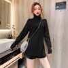 High neck sweater thickened with long sleeve top， loose top and bottom knitted shirt