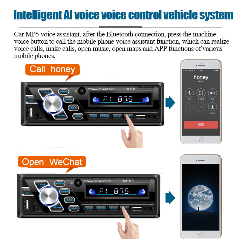 24V Truck Single Spindle Car Bluetooth Hands-Free Mp3 Player USB Card Fm Radio 1011Ai