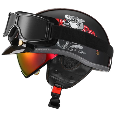 Motosiklet kaskı (dəbilqə) – Helmet Japanese Scoop Helmet - yahei-shark-bully-aurora-red-mirror-square-retro-mirror-m