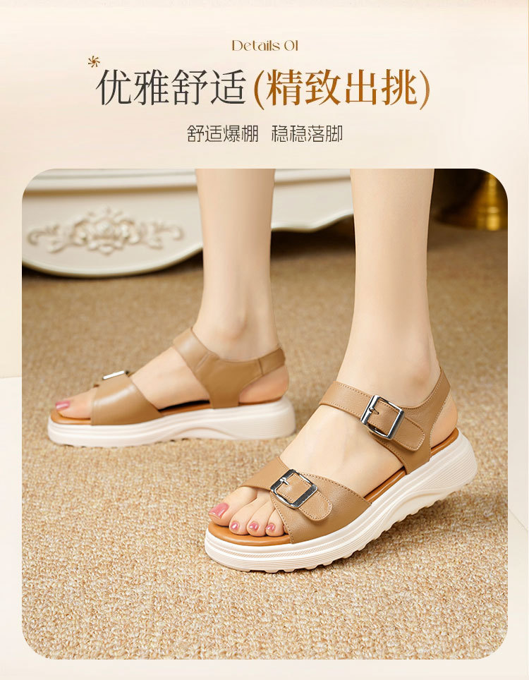 Sandal nữ đế xuồng da bò thật quai chữ V mềm êm — Trắng kem【Da bò lớp đầu】 chi tiết 13