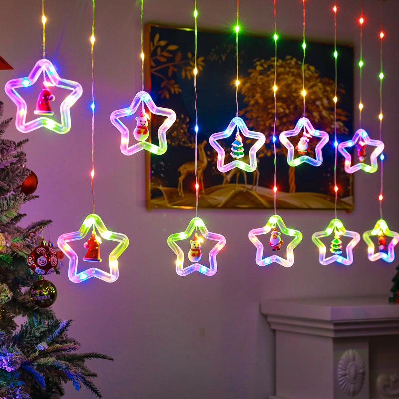 Decoración de ventanas de Navidad lámpara de colgante Santa Claus árbol de Navidad anillo de luz de modelado LED cadena de lámpara de cortina de dormitorio