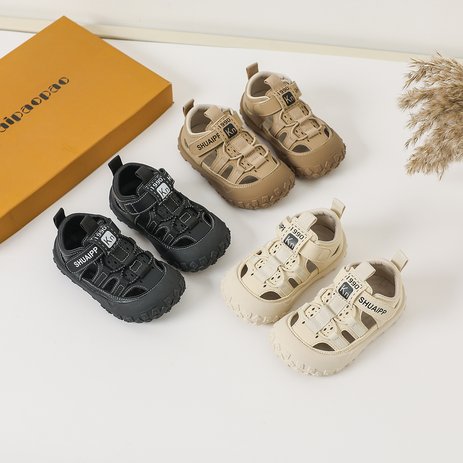 Summer Kidsren's Sandals, Wading Boys' Shuoxi Shoes, Baby Girl's Shoes, Non-Slip Soft Bottom Toe-Cap Velcro Beach Shoes