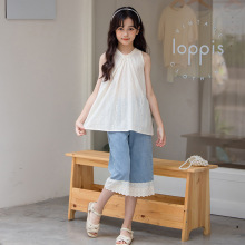 2025中大童小众设计感甜美轻奢背心上衣牛仔阔腿裤套装一件代发