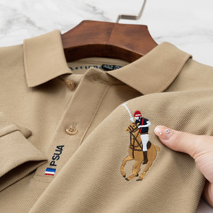 Paul Official Cotton Long Sleeve Polo Shirt Men's Middle-aged High-end Collar Embroidered T-shirt Dad's Spring Trendy T-shirt