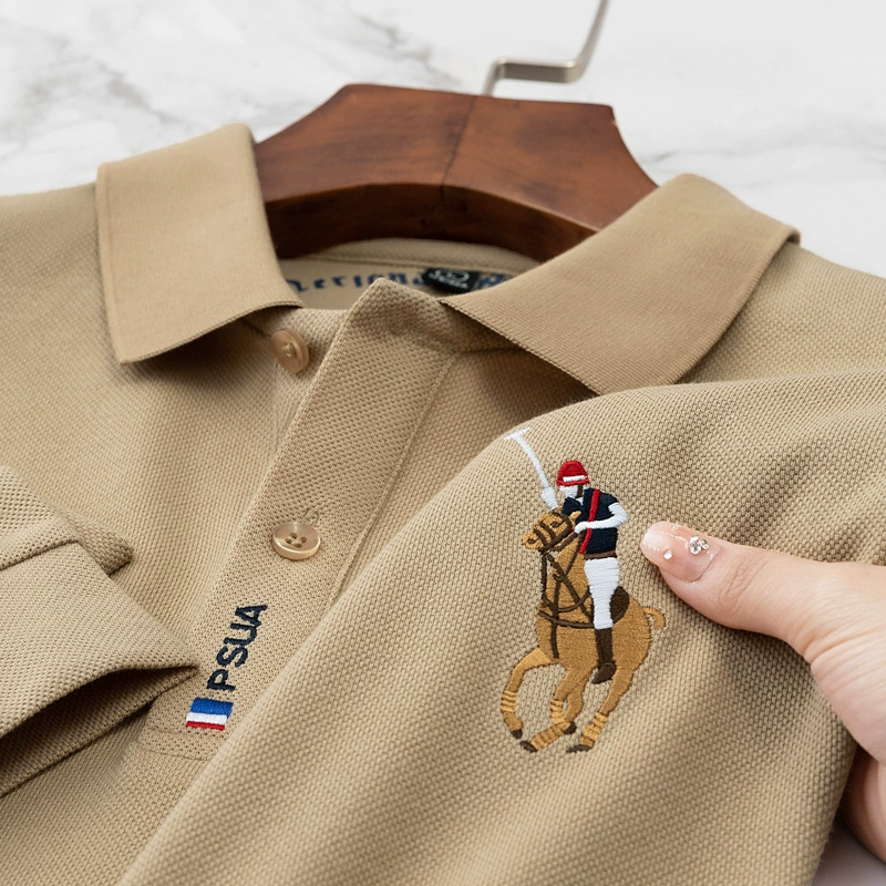 Официальная рубашка-поло Paul из чистого хлопка с длинными рукавами для мужчин среднего возраста, высококачественная футболка с вышитым воротником, модная весенняя футболка для папы.