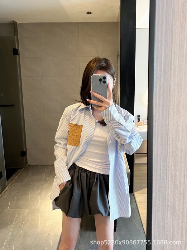 高版本罗家 新款胸前经典皮标Logo口袋条纹理长袖衬衫男女衬衣|undefined