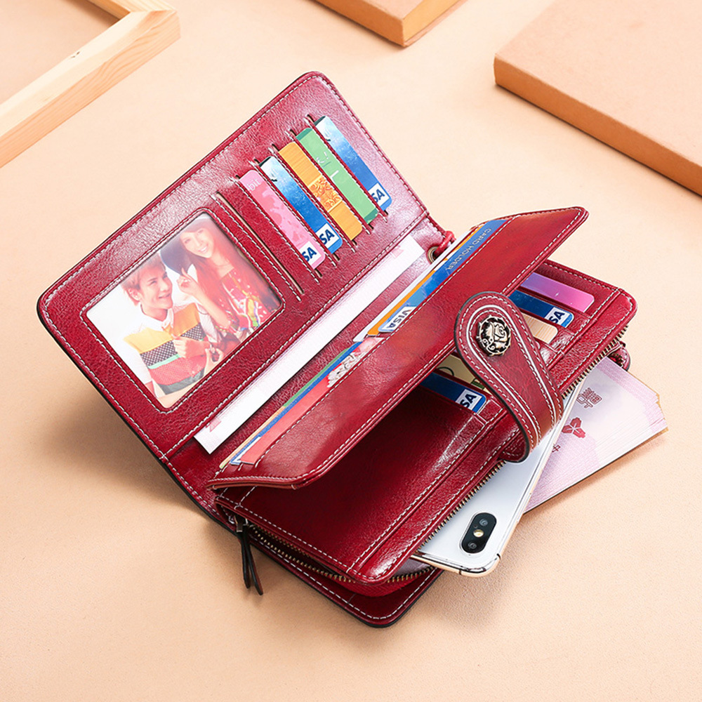 Echtes RFID-Geldbörsen-Clip für Damen aus Ölwachsleder_voghion.com
