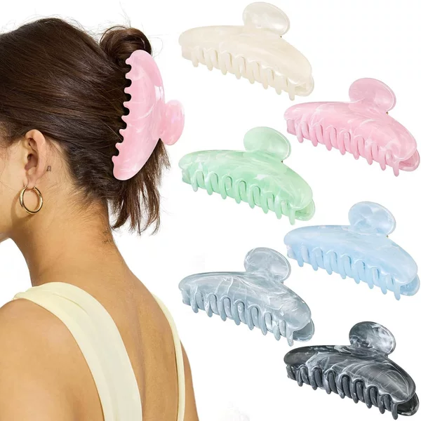 New jelly-colored marble cloud pattern claw clip, elegant shark clip, holiday style ponytail clip, fashionable hair accessory wholesale
