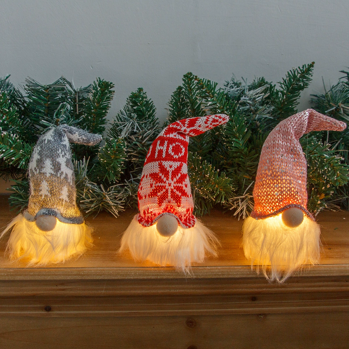 Christmas gnome night light pendant, knitted hat LED decoration, warm glow, single or 5‑pack