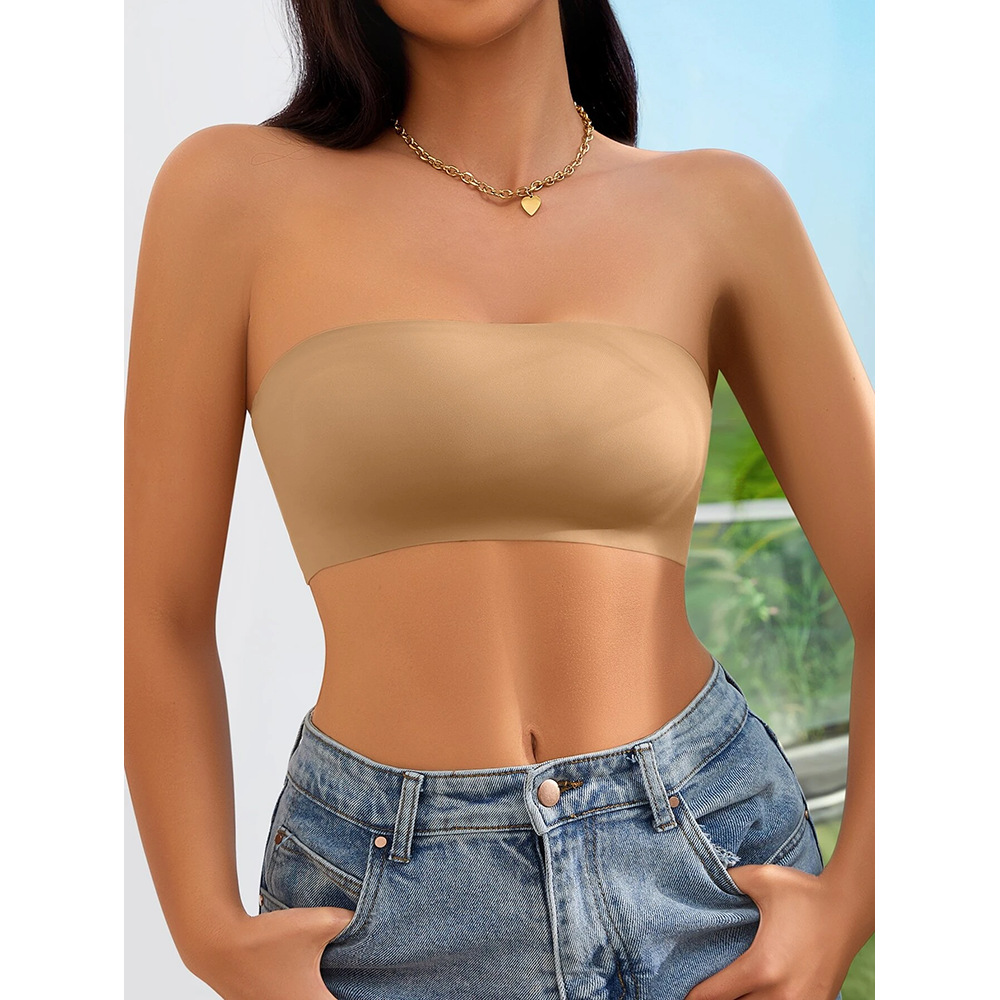 Sin cinturón de hombro, anti-caída, diseño antideslizante de tamaño grande, seda de hielo sin marcas, sujetador de pecho pequeño para mujeres.