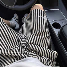 黑白条纹拼接短裤男夏季薄款针织休闲运动裤子宽松cleanfit五分裤