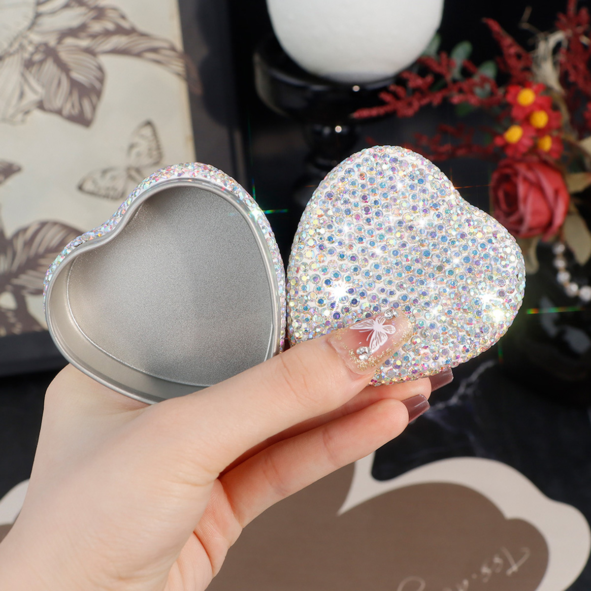 跨境爆款镶水钻首饰盒心形收纳盒戒指盒求婚钻戒盒项链吊坠首饰盒